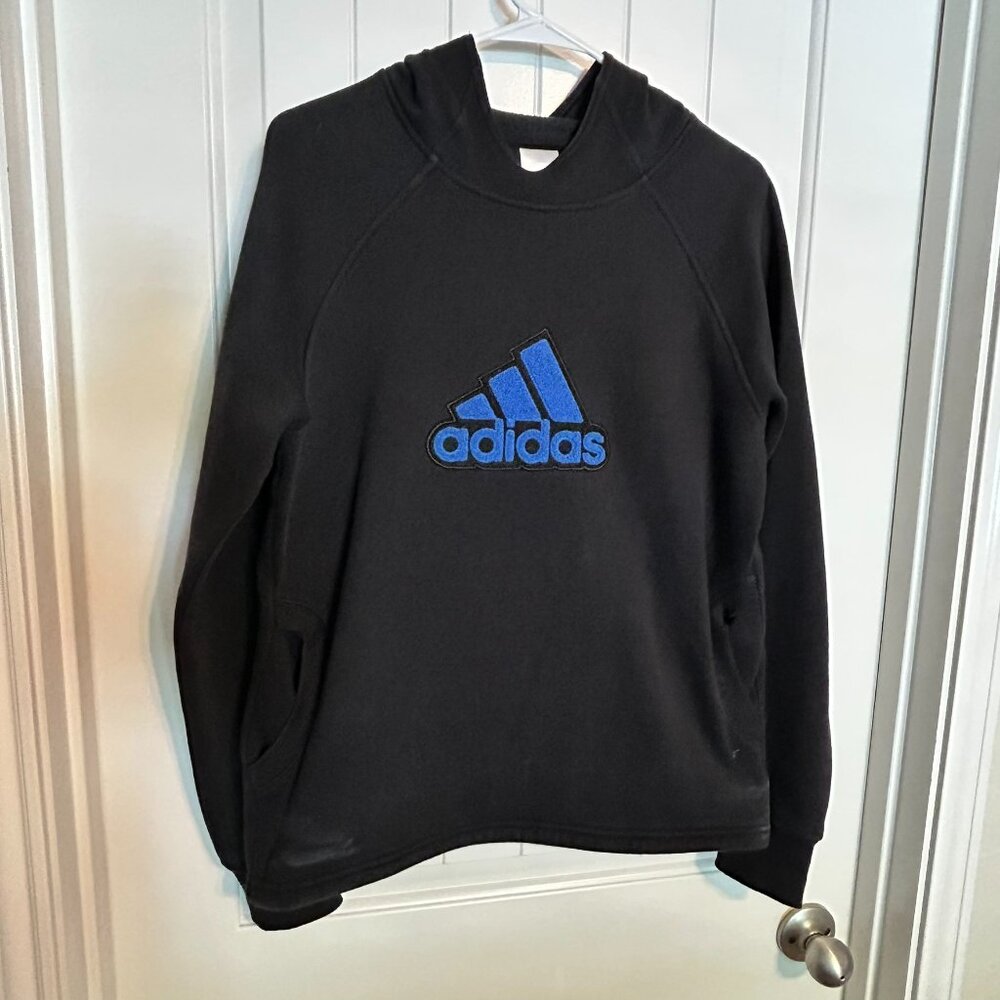 Adidas Black sweatshirt with blue letters women size medium